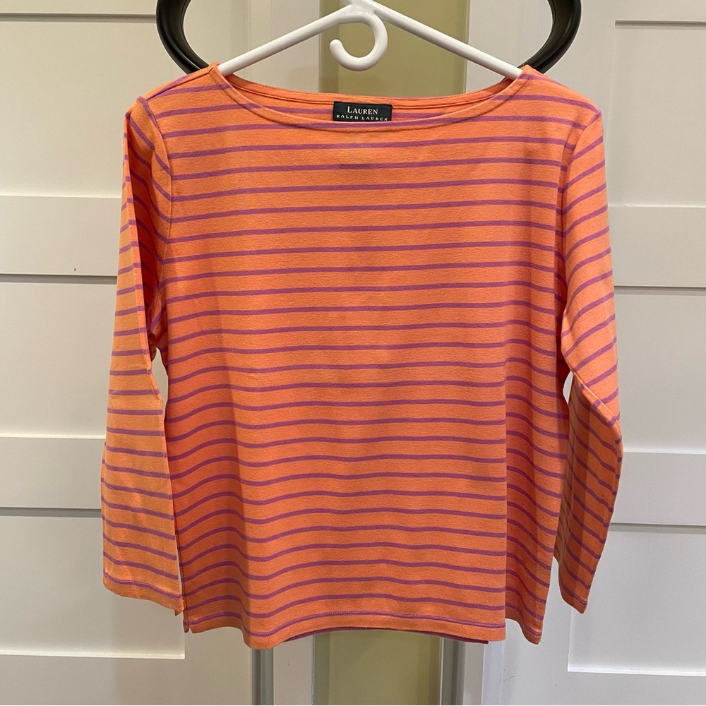 Lauren Ralph Lauren Orange and Purple Striped Top